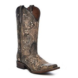 Circle G by Corral Brown Leather Crackle & Bone Embroidery Boots